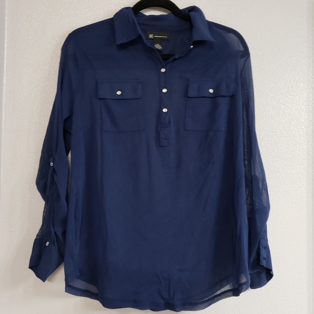 ❤️INC❤️ Blue sheer Button Up top